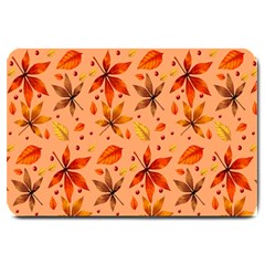 Orange Brown Leaves Large Doormat  by designsbymallika