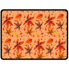 Orange Brown Leaves Fleece Blanket (large)  by designsbymallika