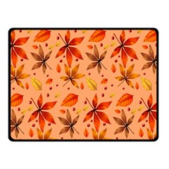 Orange Brown Leaves Fleece Blanket (small) by designsbymallika