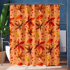 Orange Brown Leaves Shower Curtain 60  X 72  (medium)  by designsbymallika