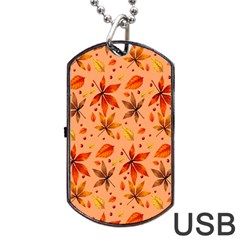 Orange Brown Leaves Dog Tag Usb Flash (two Sides) by designsbymallika