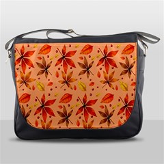 Orange Brown Leaves Messenger Bag by designsbymallika