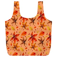 Orange Brown Leaves Full Print Recycle Bag (xl) by designsbymallika