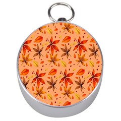 Orange Brown Leaves Silver Compasses by designsbymallika