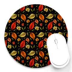 Golden Orange Leaves Round Mousepads by designsbymallika