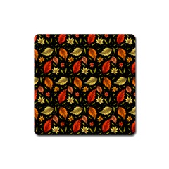 Golden Orange Leaves Square Magnet by designsbymallika