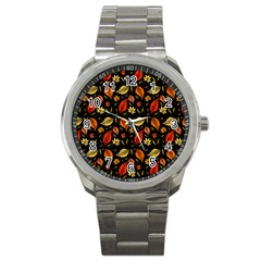 Golden Orange Leaves Sport Metal Watch by designsbymallika