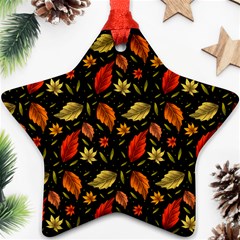 Golden Orange Leaves Star Ornament (two Sides) by designsbymallika