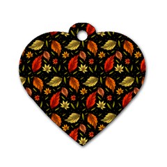 Golden Orange Leaves Dog Tag Heart (one Side) by designsbymallika