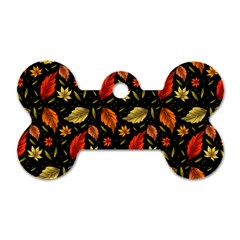 Golden Orange Leaves Dog Tag Bone (two Sides) by designsbymallika