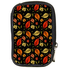 Golden Orange Leaves Compact Camera Leather Case by designsbymallika