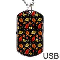 Golden Orange Leaves Dog Tag Usb Flash (two Sides) by designsbymallika