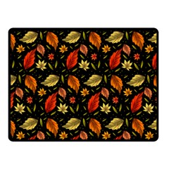 Golden Orange Leaves Double Sided Fleece Blanket (small)  by designsbymallika