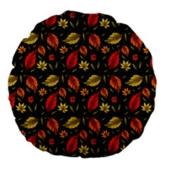 Golden Orange Leaves Large 18  Premium Flano Round Cushions by designsbymallika