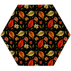 Golden Orange Leaves Wooden Puzzle Hexagon by designsbymallika