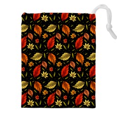 Golden Orange Leaves Drawstring Pouch (4xl) by designsbymallika