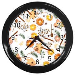 Honey Bee Pattern Wall Clock (black) by designsbymallika