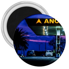 Night Scene Gas Station Building, Montevideo, Uruguay 3  Magnets by dflcprintsclothing