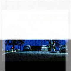 Night Scene Gas Station Building, Montevideo, Uruguay Rectangular Jigsaw Puzzl by dflcprintsclothing