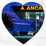 Night Scene Gas Station Building, Montevideo, Uruguay Jigsaw Puzzle (Heart) Front