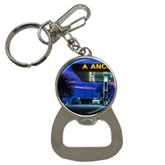 Night Scene Gas Station Building, Montevideo, Uruguay Bottle Opener Key Chain by dflcprintsclothing