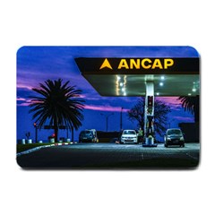 Night Scene Gas Station Building, Montevideo, Uruguay Small Doormat  by dflcprintsclothing