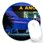 Night Scene Gas Station Building, Montevideo, Uruguay Round Mousepads Front