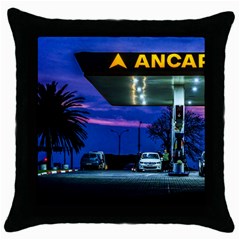 Night Scene Gas Station Building, Montevideo, Uruguay Throw Pillow Case (black) by dflcprintsclothing