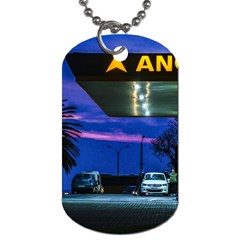 Night Scene Gas Station Building, Montevideo, Uruguay Dog Tag (one Side) by dflcprintsclothing