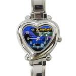 Night Scene Gas Station Building, Montevideo, Uruguay Heart Italian Charm Watch Front