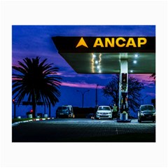 Night Scene Gas Station Building, Montevideo, Uruguay Small Glasses Cloth by dflcprintsclothing