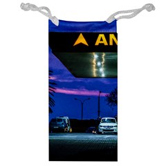 Night Scene Gas Station Building, Montevideo, Uruguay Jewelry Bag by dflcprintsclothing