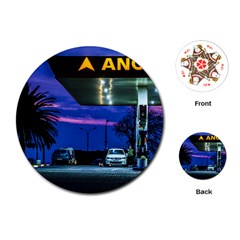 Night Scene Gas Station Building, Montevideo, Uruguay Playing Cards Single Design (round) by dflcprintsclothing