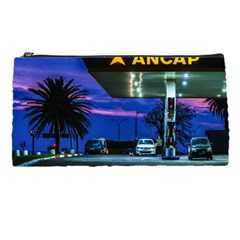 Night Scene Gas Station Building, Montevideo, Uruguay Pencil Case by dflcprintsclothing