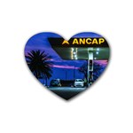 Night Scene Gas Station Building, Montevideo, Uruguay Heart Coaster (4 pack)  Front