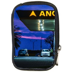 Night Scene Gas Station Building, Montevideo, Uruguay Compact Camera Leather Case by dflcprintsclothing