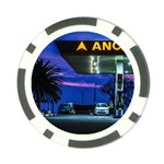 Night Scene Gas Station Building, Montevideo, Uruguay Poker Chip Card Guard (10 pack) Front