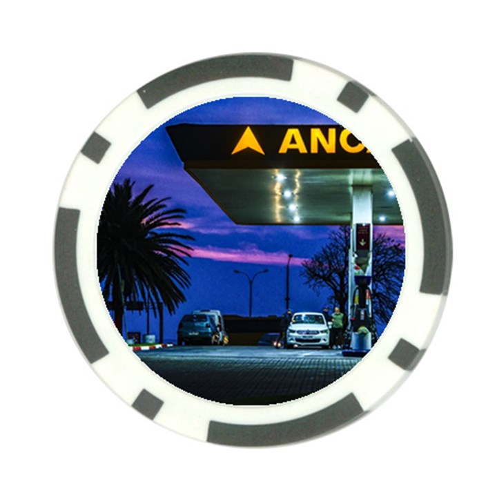 Night Scene Gas Station Building, Montevideo, Uruguay Poker Chip Card Guard (10 pack)