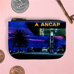 Night Scene Gas Station Building, Montevideo, Uruguay Mini Coin Purse by dflcprintsclothing