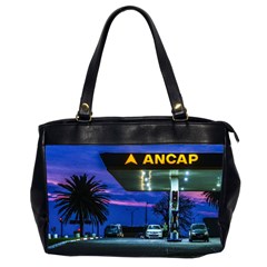 Night Scene Gas Station Building, Montevideo, Uruguay Oversize Office Handbag (2 Sides) by dflcprintsclothing