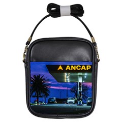 Night Scene Gas Station Building, Montevideo, Uruguay Girls Sling Bag by dflcprintsclothing