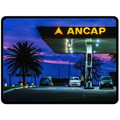 Night Scene Gas Station Building, Montevideo, Uruguay Fleece Blanket (large)  by dflcprintsclothing