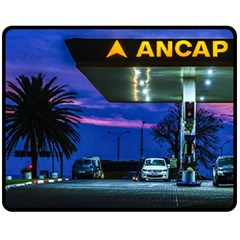 Night Scene Gas Station Building, Montevideo, Uruguay Fleece Blanket (medium)  by dflcprintsclothing