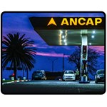 Night Scene Gas Station Building, Montevideo, Uruguay Fleece Blanket (Medium)  60 x50  Blanket Front