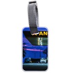 Night Scene Gas Station Building, Montevideo, Uruguay Luggage Tag (two sides) Front