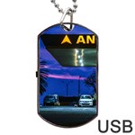 Night Scene Gas Station Building, Montevideo, Uruguay Dog Tag USB Flash (One Side) Front