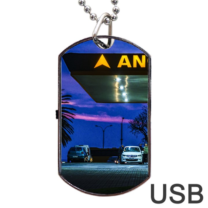 Night Scene Gas Station Building, Montevideo, Uruguay Dog Tag USB Flash (One Side)