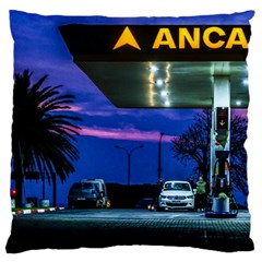 Night Scene Gas Station Building, Montevideo, Uruguay Large Cushion Case (one Side) by dflcprintsclothing