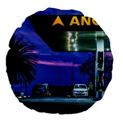 Night Scene Gas Station Building, Montevideo, Uruguay Large 18  Premium Round Cushions by dflcprintsclothing