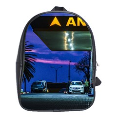 Night Scene Gas Station Building, Montevideo, Uruguay School Bag (xl) by dflcprintsclothing